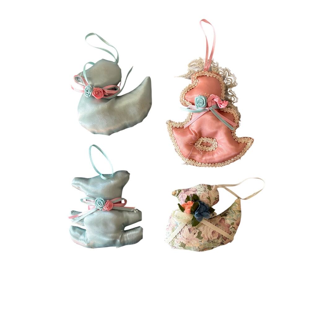 Vintage Victorian Style Satin Fabric animals Hanging Ornaments Set of 4